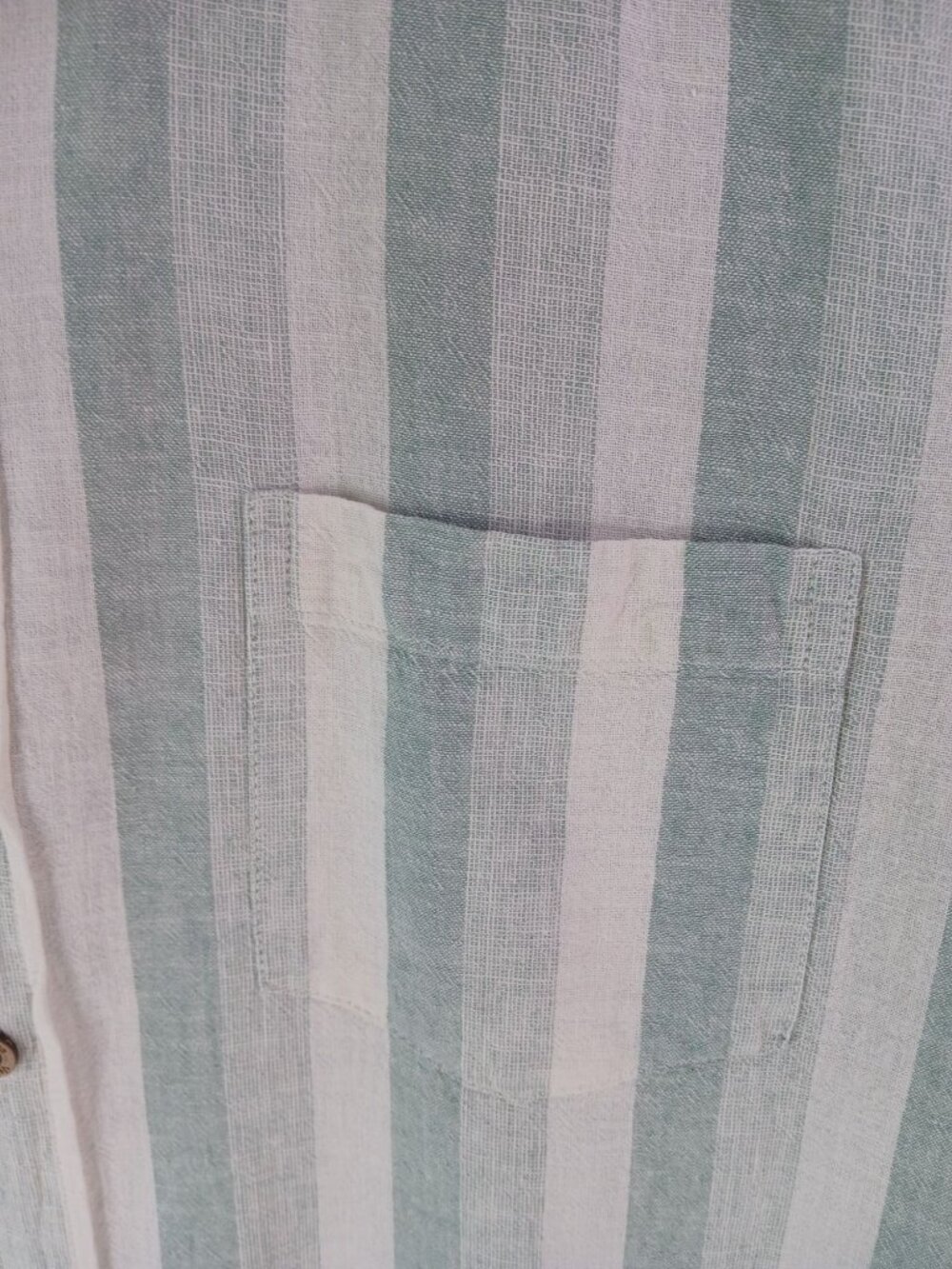 Tailor Vintage Mens Green White Striped Puretec Cool Linen Button Shirt Size L - Picture 4 of 13